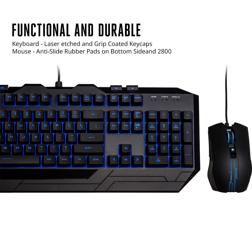Cooler Master Devastator 3 - Combo de teclado y mouse para juegos, retroiluminación LED de 7 modos de color, teclas multimedia, configuración de 4 DPI
