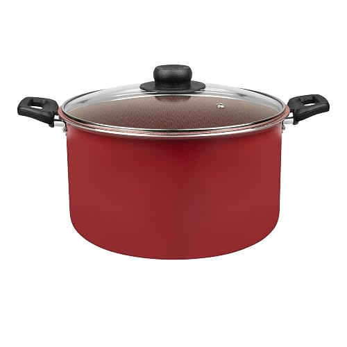 Ekco | Olla con Tapa Classic Aluminio Antiadherente Rojo Geothermic 24 cm | Tapa de vidrio, Fácil limpieza, Libre de PFOA, Cocción uniforme, Asas remachadas, Tapa de vidrio, Baquelita aislante