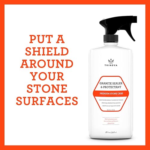Granite Sealer & Protector - Best Stone Polish, Protectant & Care Product - Easy Maintenance for Clean Countertop Surface, Marble, Tile - No Streaks, Stains, Haze or Water Spots - 18 OZ - TriNova by T