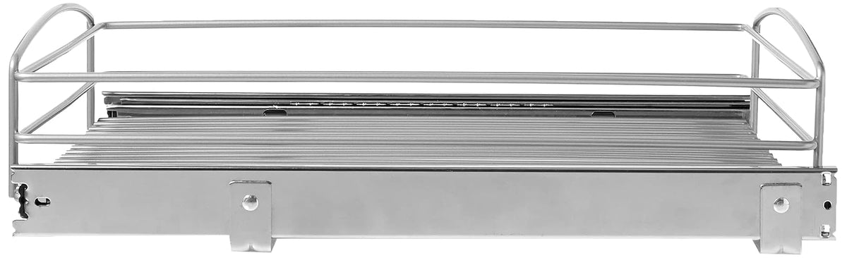Knape & Vogt RS-MUB-14-FN 5" Alto x 15 pulgadas. Ancho x 20 pulgadas. D Cesta multiusos plateada organizador de gabinete, níquel esmerilado