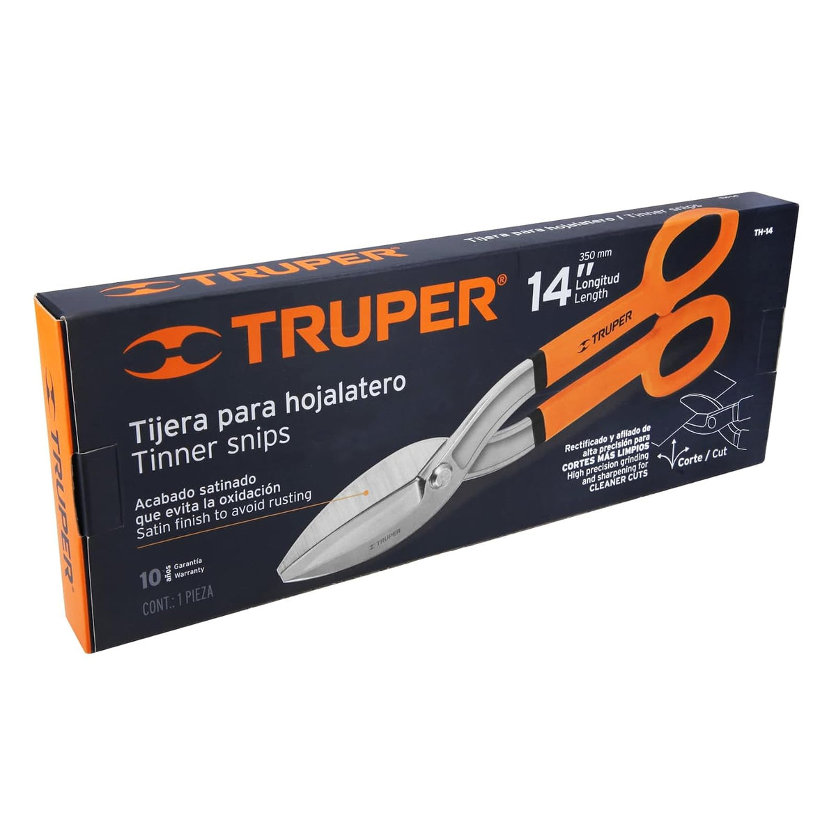 Truper TH-14, Tijera para hojalatero en acero al alto carbono, 14"