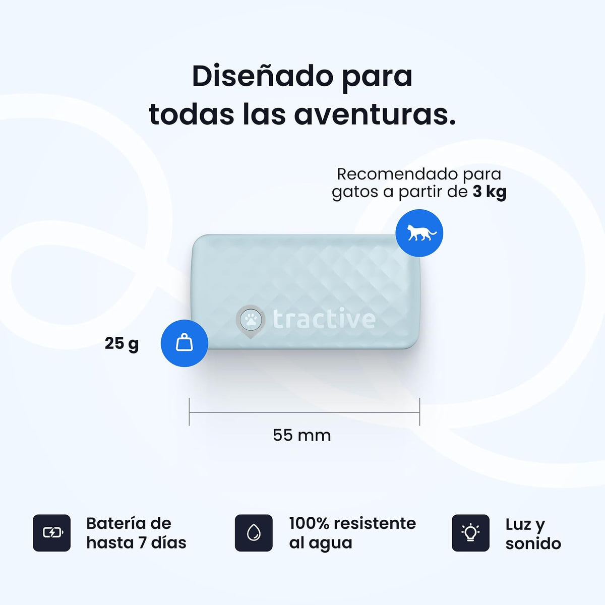 Tractive - Rastreador GPS y monitoreo de Salud para Gatos (6 Libras +) - Rastreador de ubicación GPS para Mascotas líder en el Mercado | Alertas de Bienestar y Escape, Impermeable, Funciona con