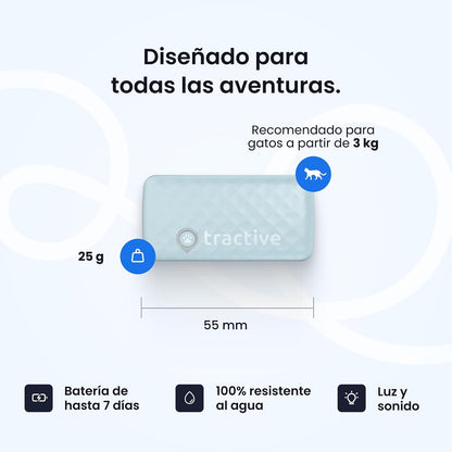 Tractive - Rastreador GPS y monitoreo de Salud para Gatos (6 Libras +) - Rastreador de ubicación GPS para Mascotas líder en el Mercado | Alertas de Bienestar y Escape, Impermeable, Funciona con
