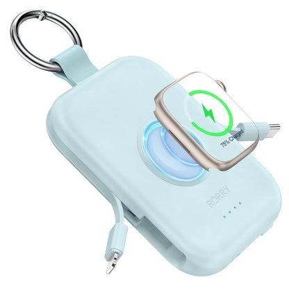 RORRY Power Bank 5000mAh con Cables Integrados, 3 en 1 - Azul