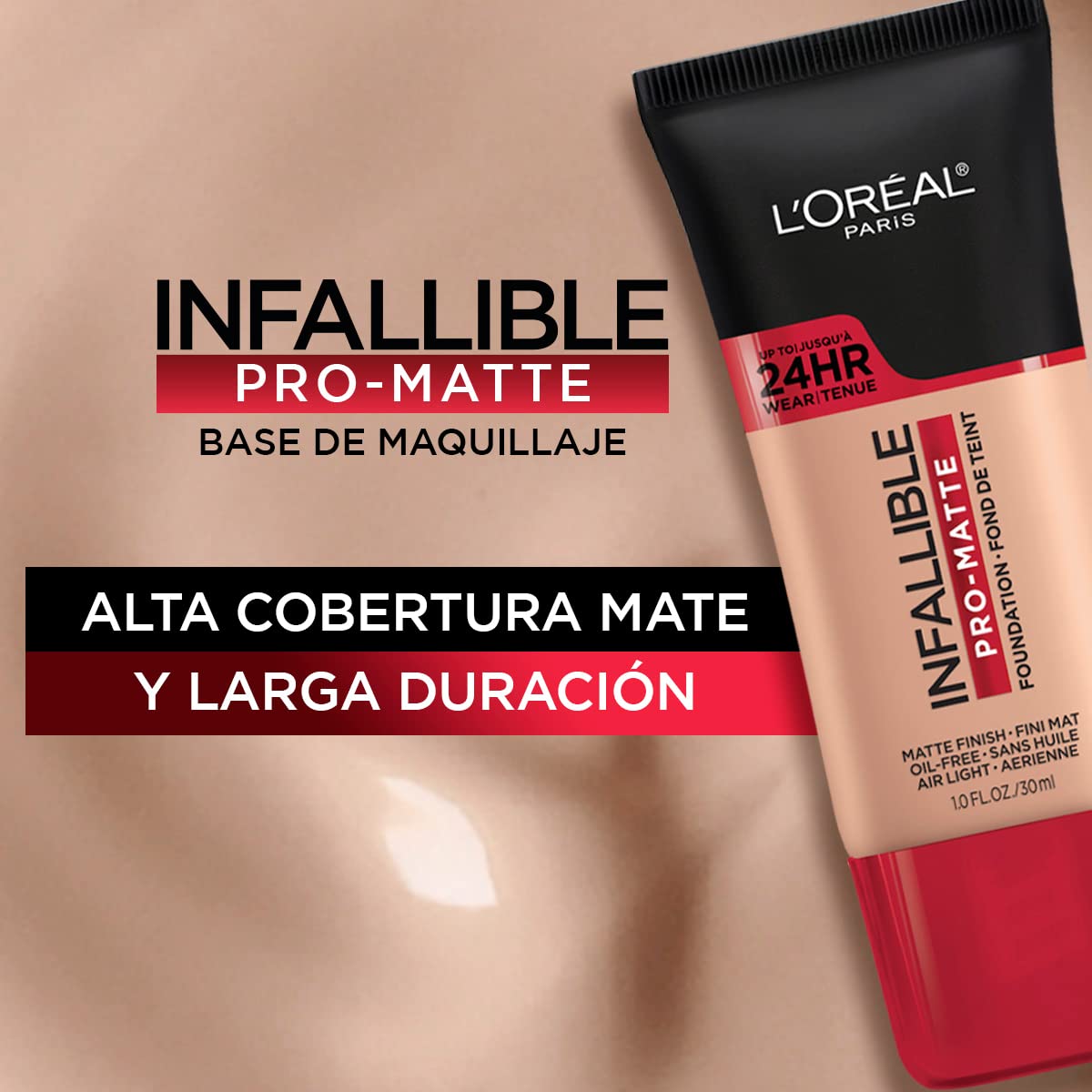 L'Oréal Paris, Base de maquillaje líquida de larga duración, Infallible 24h Pro-matte, Tono Natural Beige 105, 30ml