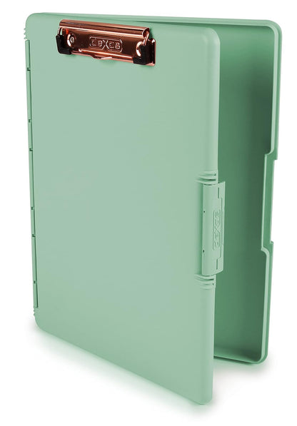 Dexas Slimcase Portapapeles de Almacenamiento con Apertura Lateral - Espuma de mar verde con clip de oro rosa