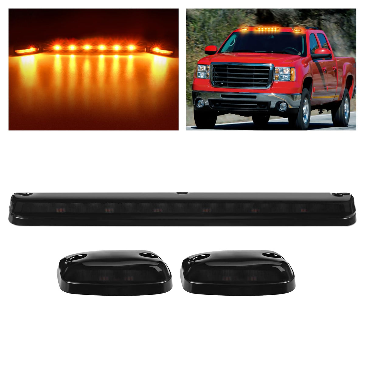 Nilight LED Cab Marker Lights 3 PCS Smoke Lens Amber Clearance Roof Running Light Compatible with 2007-2014 Silverado Sierra 1500 2500 3500 2500HD 3500HD