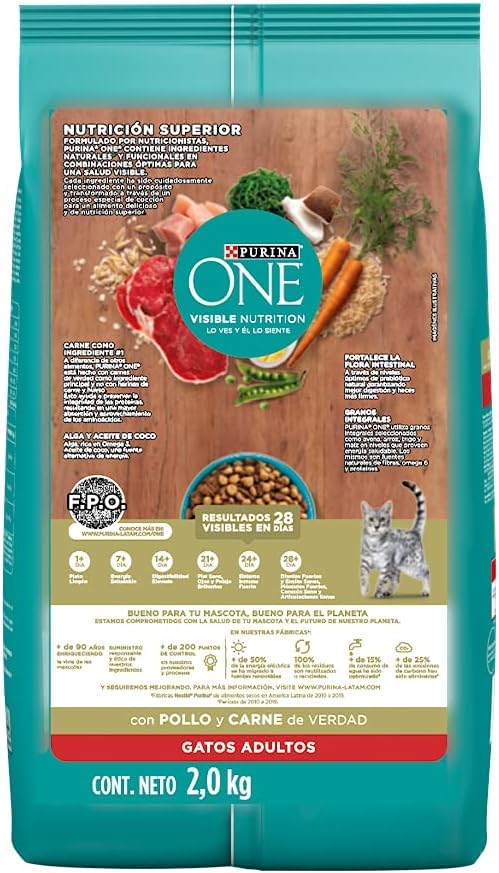 Purina One Gato Adulto Todos los Tamaños Sabor Pollo y Carne 2Kg