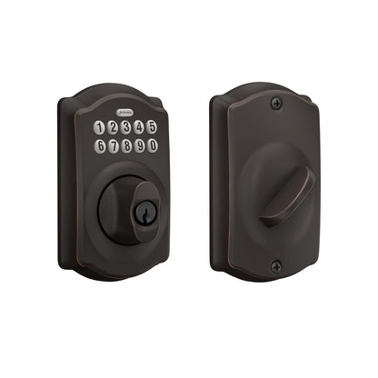 Schlage Camelot Escudo Electrónico con Teclado Numérico - Bronce Antiguo - empaque estándar