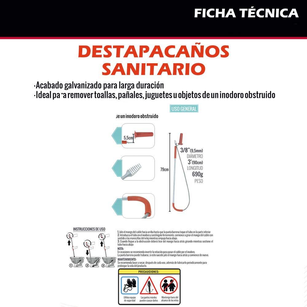 Dogotuls SR6010 Destapacaño Sanitario 3/8" X 90Cm