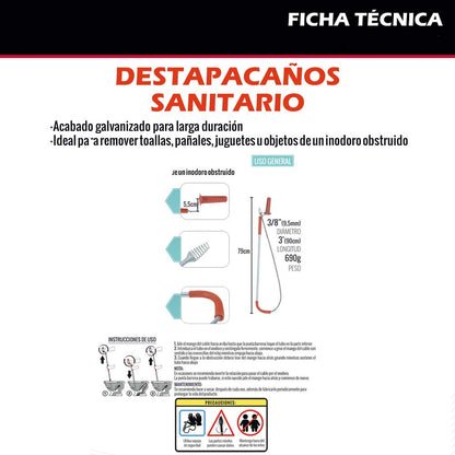 Dogotuls SR6010 Destapacaño Sanitario 3/8" X 90Cm