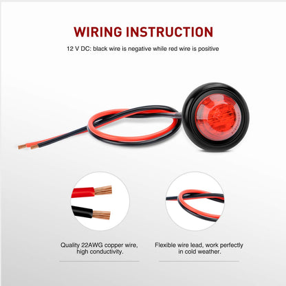 Nilight TL-04-10 Luces LED Redondas 3/4" Intermitentes Delanteros/Traseros 12V Rojo 10 Piezas para Camiones Autobuses Remolques Furgonetas Caravanas Barcos