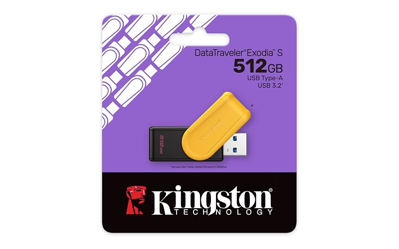 Kingston USB DataTraveler Exodia S, Capacidad: 512GB, USB-A 3.2 Gen 1, Color: Negro/Amarillo, SKU: DTXS/512GB