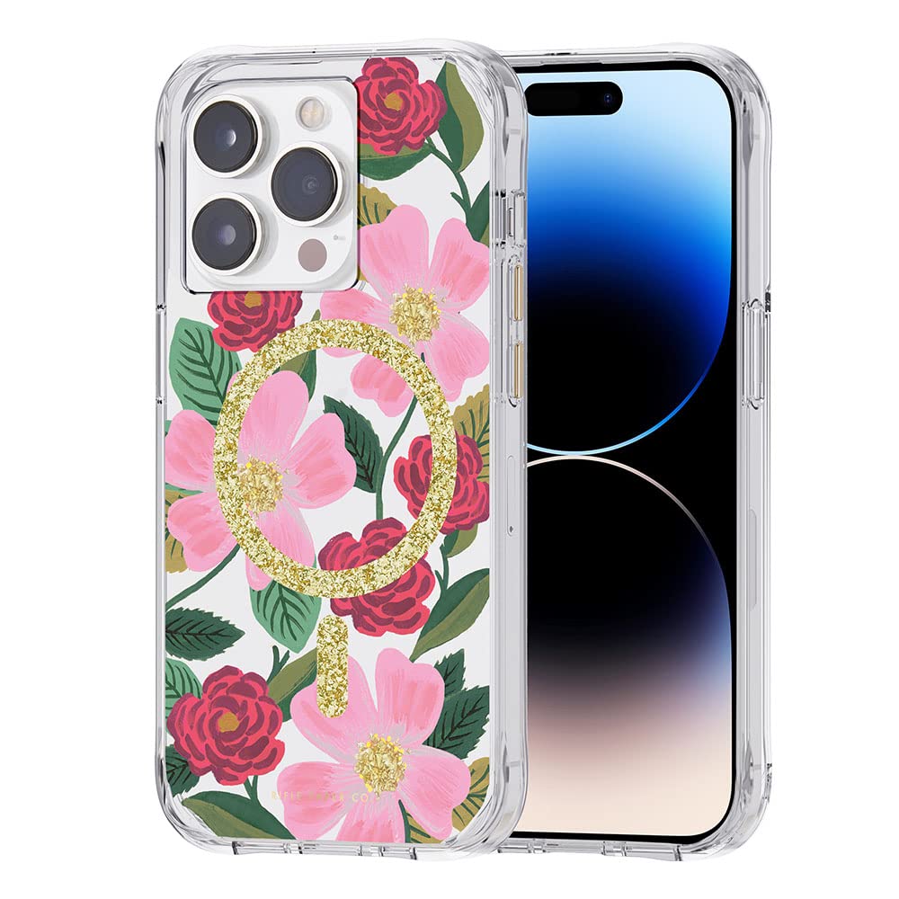 Rifle Paper Co. iPhone 14 Pro Case [Compatible with MagSafe] [10FT Drop Protection] Cute iPhone Case 6.1" with Floral Pattern, Anti-Scratch Tech, Shockproof Material, Slim Fit - Rose Garden