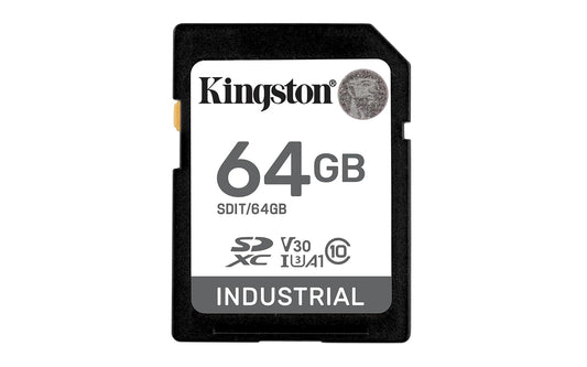 Kingston Tarjeta SD Industrial, Capacidad: 64GB, Clase 10, UHS-I, U3, V30, A1, Lectura: 100MB/s y Escritura: 80MB/s, Temperatura: de -40° a 85 °C, Numero de Parte: SDIT/64GB