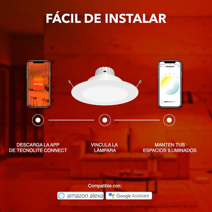 Tecnolite Connect Lámpara de Techo LED Inteligente con Wifi, Tecnolite Connect, Modelo 09YDLED432MVBTCW, Luz Cálida, Contenido: 1 Lámpara de Techo, Terminado Blanco