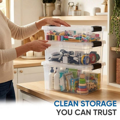 Superio Contenedores de almacenamiento de plástico transparente con tapa, caja de 4.5 cuartos de galón, contenedores organizadores, bolsa de plástico apilable para el hogar, cochera, recámara, escuela