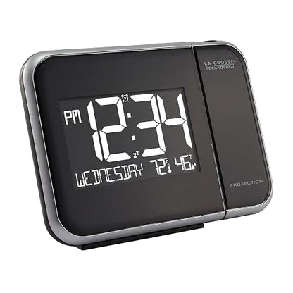 La Crosse Technology 616-1412 Reloj Despertador de proyección con Temperatura Interior, 5.9 Pulgadas de Largo x 2.3 Pulgadas de Ancho x 4.4 Pulgadas de Alto, Negro
