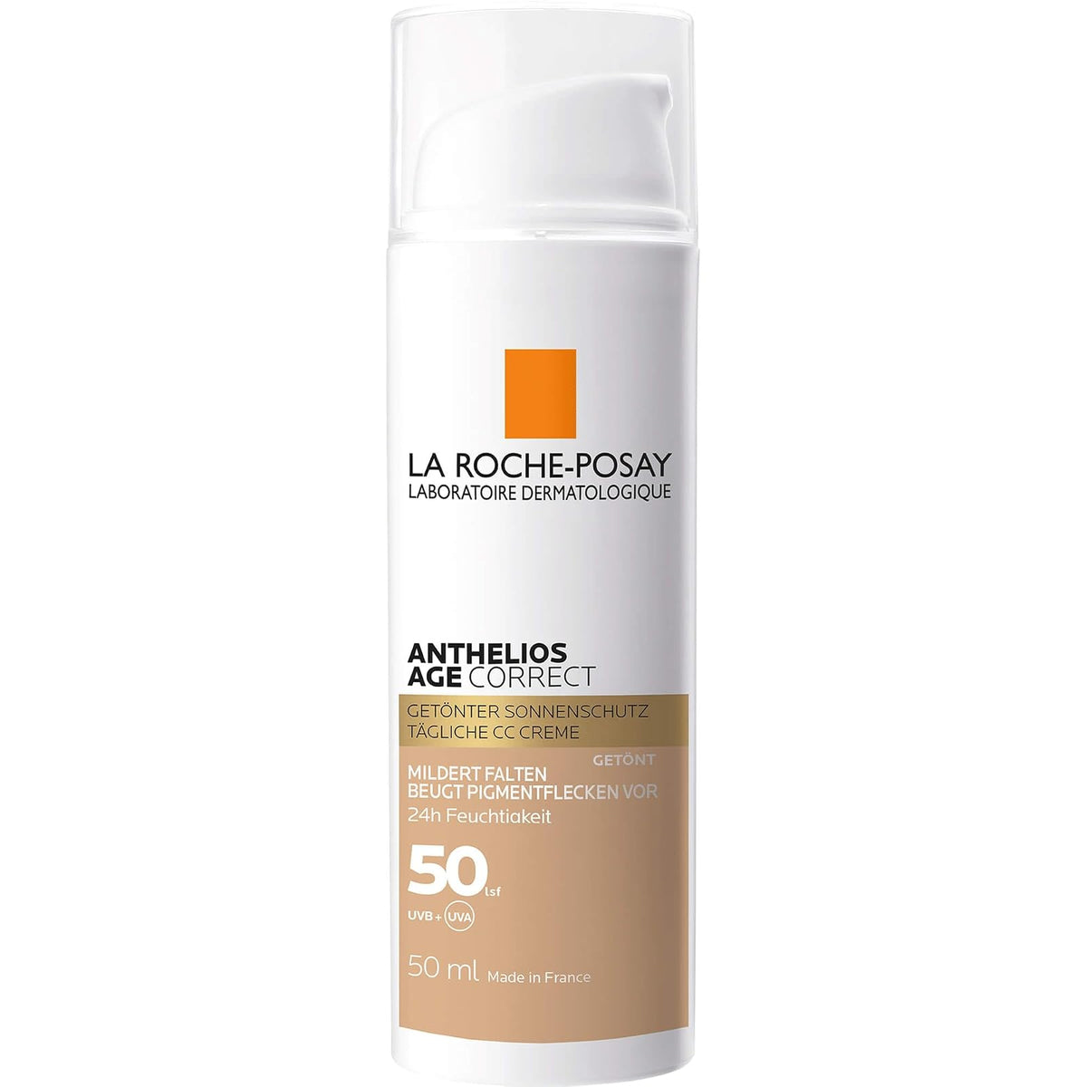La Roche-Posay Anthelios AgeCorrect Protector Solar Antiedad Color 50ml | Reduce Arrugas, Corrige Manchas, Unifica el Tono, con Ácido Hialurónico y Niacinamida