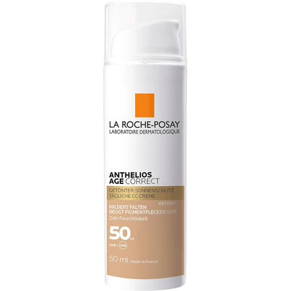 La Roche-Posay Anthelios AgeCorrect Protector Solar Antiedad Color 50ml | Reduce Arrugas, Corrige Manchas, Unifica el Tono, con Ácido Hialurónico y Niacinamida