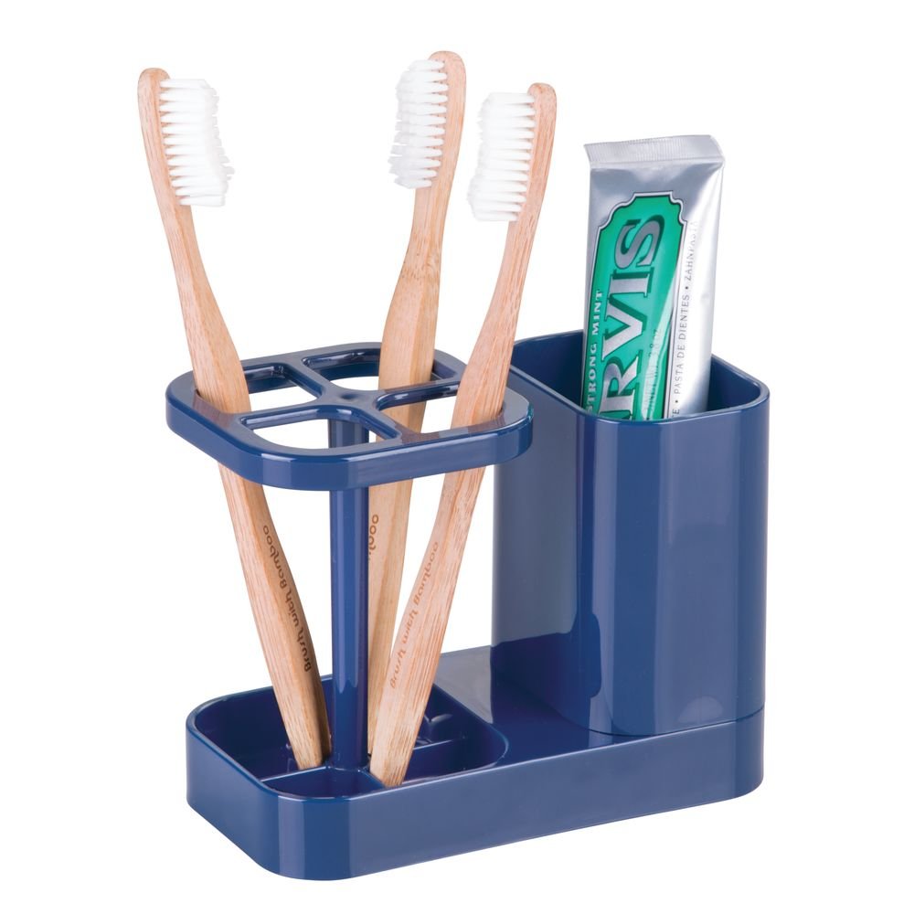 InterDesign 43434 Med Bathroom Toothbrush and Toothpaste Stand/Holder and Medicine Cabinet Organizer, Navy