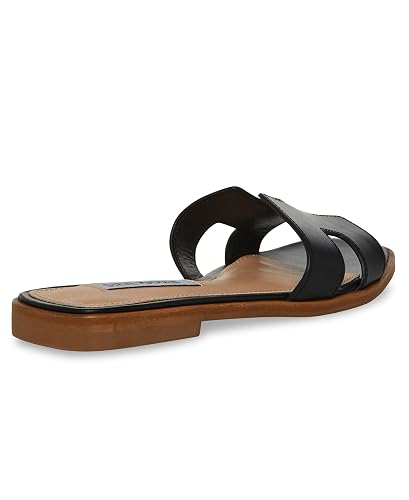 Steve Madden Hadyn Sandalias Negras de Cuero con Corte en la Correa y Plataforma Tacón Slip On Abiertas para Mujeres