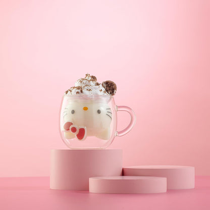 JoyJolt Hello Kitty Taza de café 3D, taza de vidrio de doble pared de 6 onzas con diseño 3D, vaso de chupito de espresso aislado, taza Kawaii Sanrio para café o té de doble tiro, cosas de cocina Hello