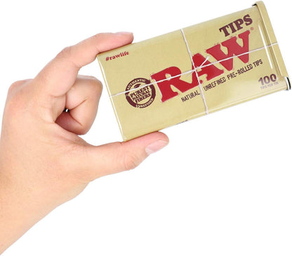 RAW - Puntas preenrolladas + almacenamiento de estaño, unidad única, 100 puntas por lata
