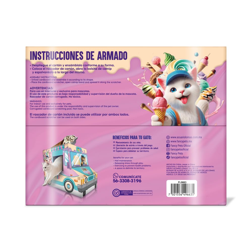 Fancy Pets Rascador para Gato con Diseño de Camión de Helados 2 Entradas, Estimula el Juego y el Instinto de Caza Incluye Catnip 58x34.5x43 cm
