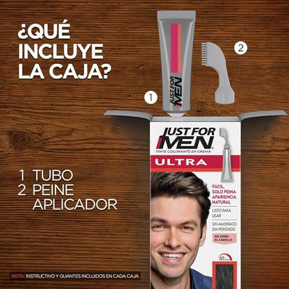 Just For Men Ultra, Tinte para Canas Castaño Oscuro U45 con Cepillo de Fácil Aplicación, 35g. Paquete de 3