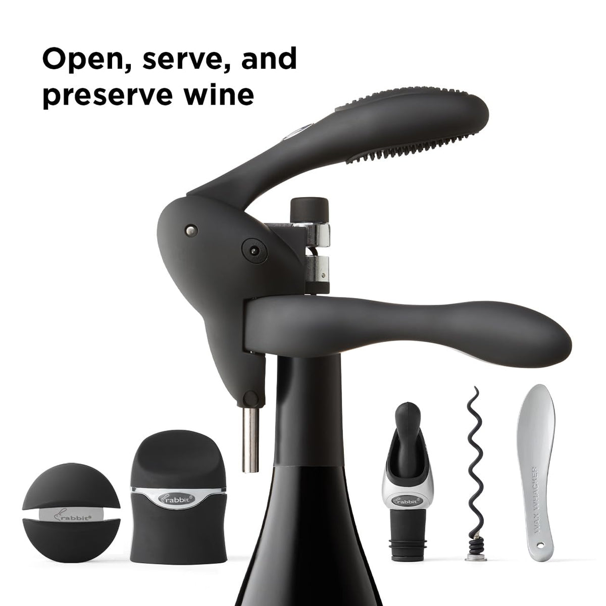 Metrokane Rabbit 6-Piece Wine Tool Kit, Black