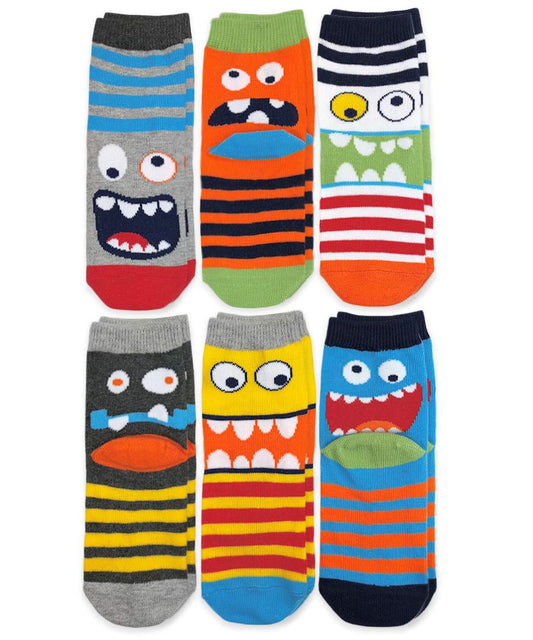 Jefferies Socks Calcetines para niños, diseño de monstruo, paquete de 6 pares