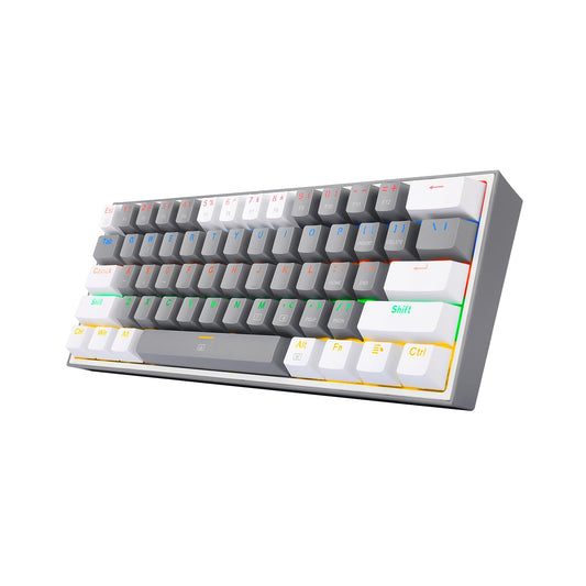 Redragon K617 Teclado Mecánico Alámbrico Gamer Rainbow en inglés, Fizz k617R, Switches Blue, Iluminación Rainbow, Anti-Ghosting Teclado Gaming Pc. (Gris/Blanco)