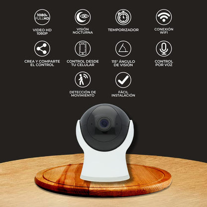 Tecnolite Connect - Cámara de Monitoreo Inteligente WiFi Interiores, Altavoz y Micrófono, Visión Nocturna, Compatible con App móvil y Asistentes de voz