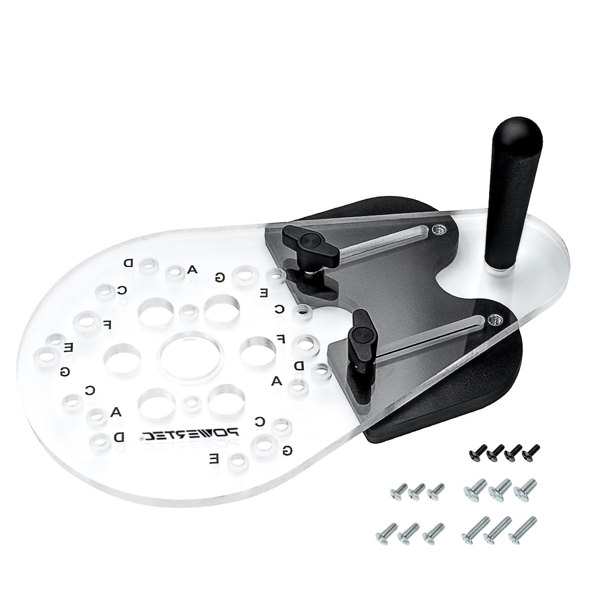 POWERTEC Placa base universal de enrutador compensado con guía reversible de enrutamiento de bordes, agujeros preperforados marcados para cable Porter, Bosch, Milwaukee, Ryobi, Makita, Dewalt,