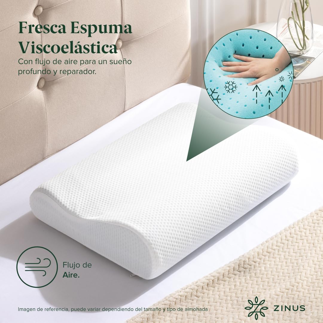 Zinus | Almohada de Memory Foam Ergonómica | Soporte especializado para Cuello | Espuma viscoelástica de Alta Densidad | Diseño Contorneado para Dormir Mejor