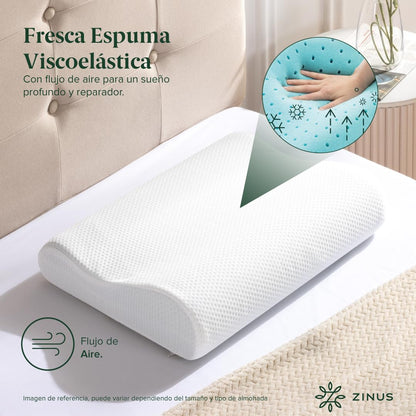 Zinus | Almohada de Memory Foam Ergonómica | Soporte especializado para Cuello | Espuma viscoelástica de Alta Densidad | Diseño Contorneado para Dormir Mejor