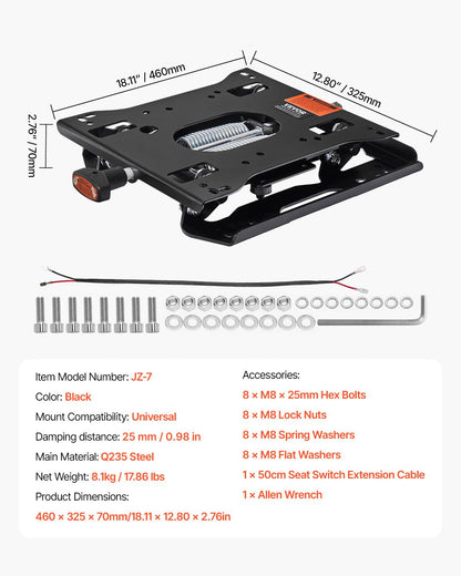 VEVOR - Kit de suspensión de asiento sin pista deslizante de asiento, suspensión de asiento universal para cortacésped de giro cero, kit de suspensión de asiento de tractor ajustable compatible con