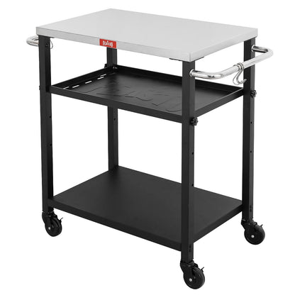 Feasto - Mesa de parrilla de 3 estantes, soporte para horno de pizza con estante ajustable, carro de parrilla móvil, para exterior, carrito de bar al aire última intervensión con ruedas, mesa de acero