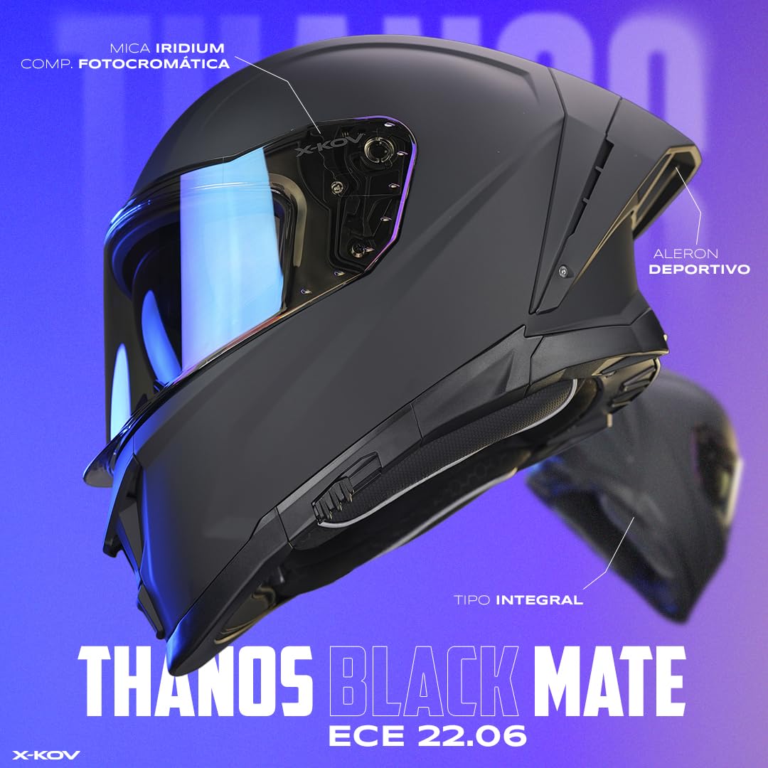 KOV Casco Thanos Negro Mate Integral AERODINAMICO para Moto Certificado Dot Y ECE 22-06