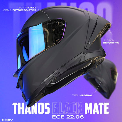 KOV Casco Thanos Negro Mate Integral AERODINAMICO para Moto Certificado Dot Y ECE 22-06