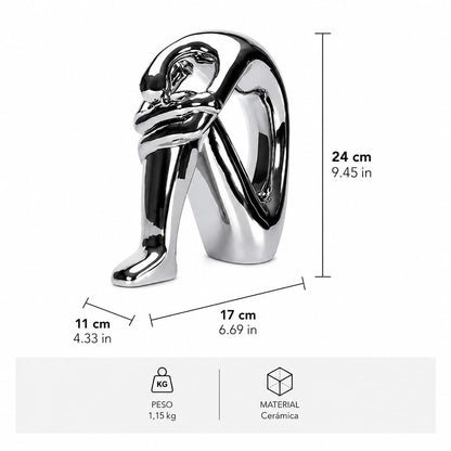 Le Bonne Table Figura Decorativa Bend, Cerámica, Plateado, 1 Pieza