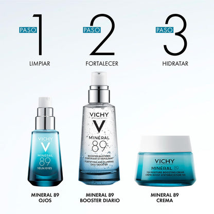 Vichy Minéral 89 Contorno de Ojos Reparador Dermatológico Hidratante 15ml | Hidrata 24h, Reduce Ojeras, Suaviza Líneas Finas y Fortalece con Ácido Hialurónico y Cafeína, Todo Tipo de Piel