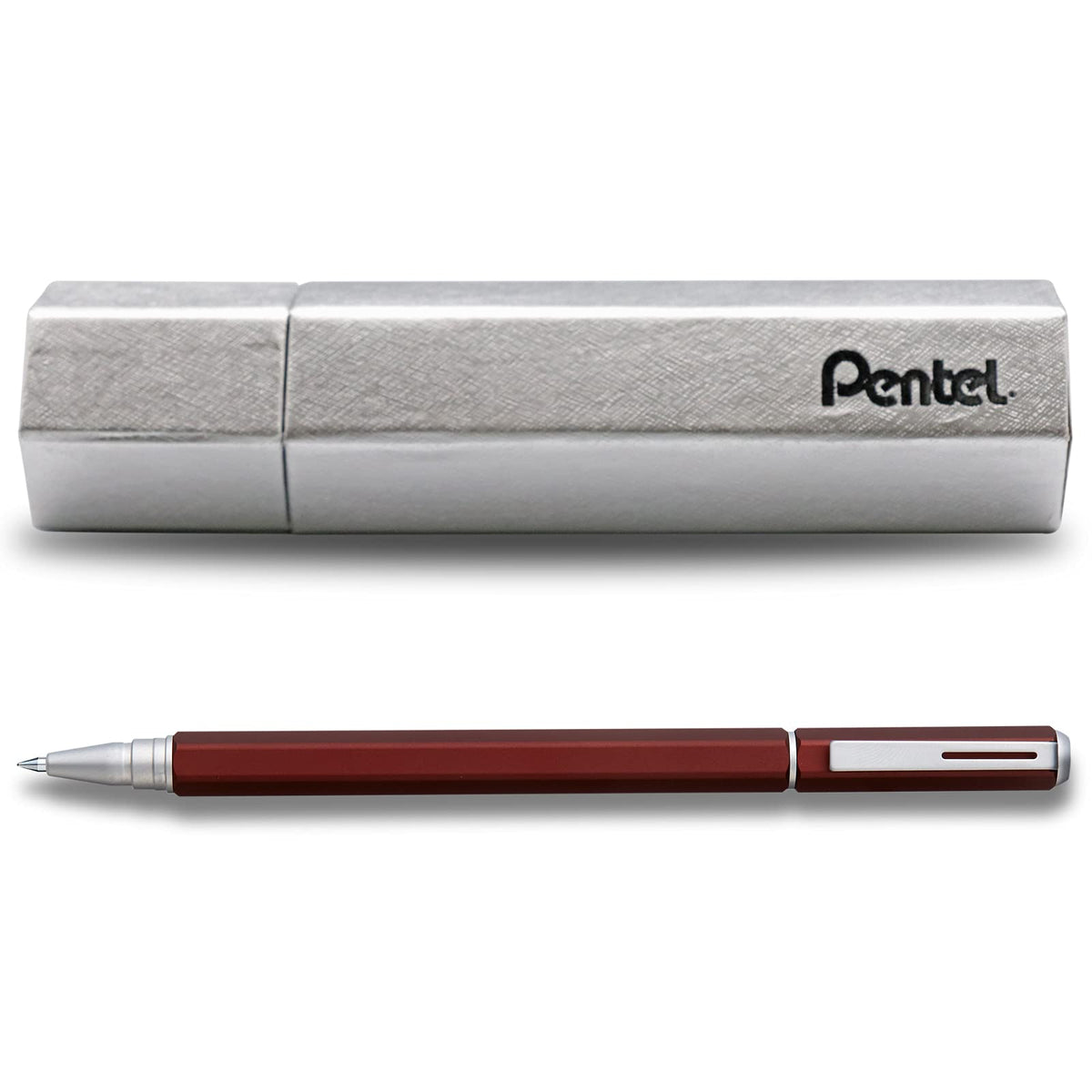 Pentel EnerGel Hexagon Bolígrafo de Tinta Gel, Cuerpo Mate - Rojo