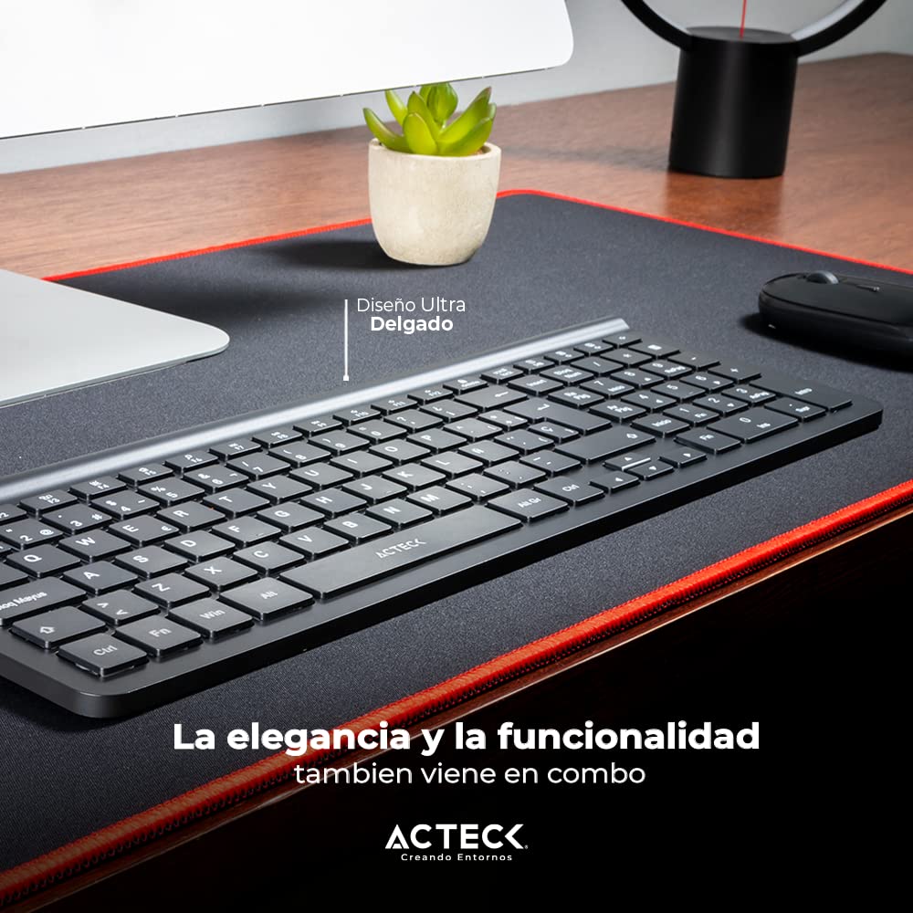ACTECK Combo Multidispositivo 2 en 1 Creator Inspire Edge MK675 / Teclado + Mouse 2.4Ghz+BT Ultra Delgado + 2xBat AAA Incluida Grafito Elite Series