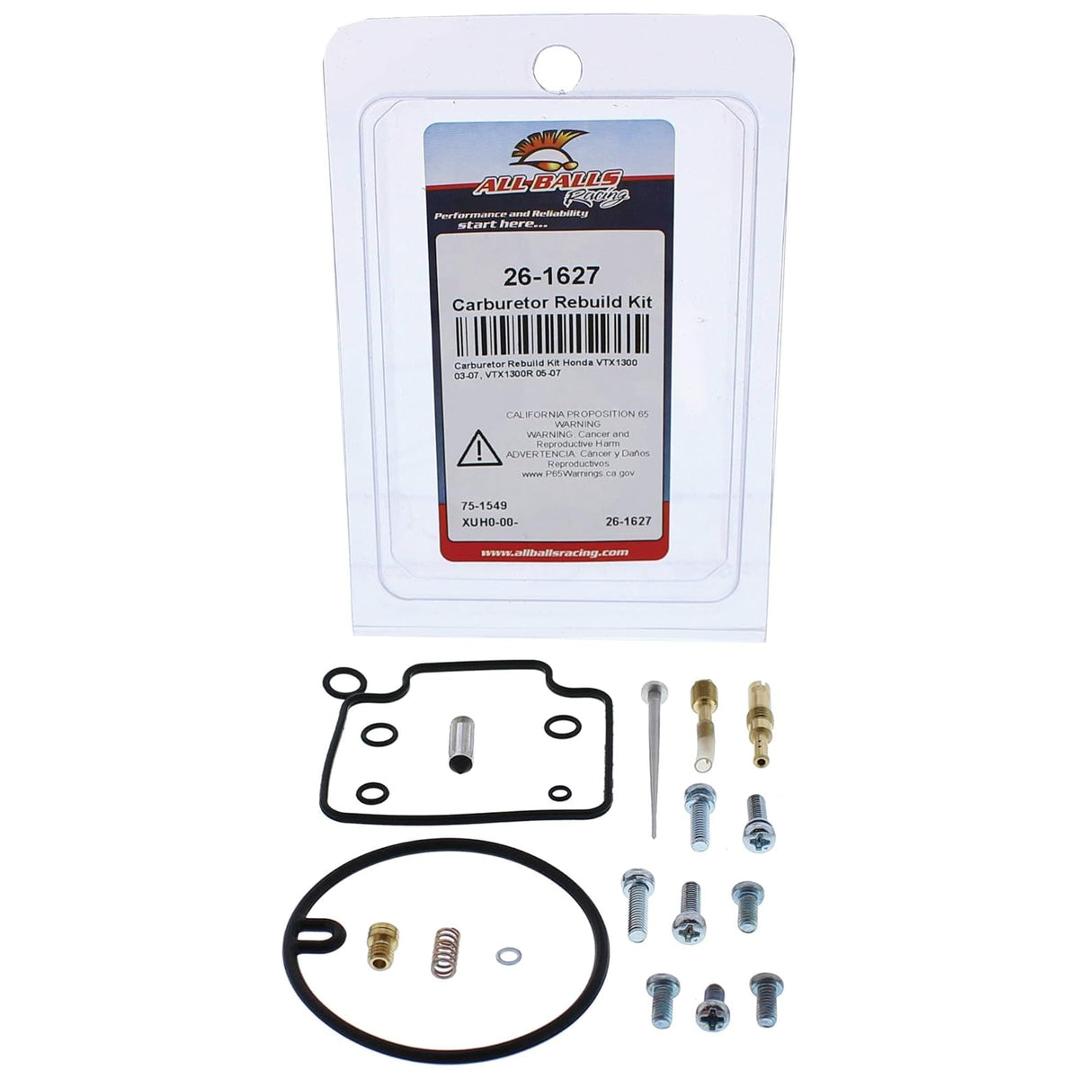 All Balls Racing Kit de reconstrucción de carburador 26-1627 compatible con/reemplazo para Honda VTX1300 2003-2007, VTX1300R 2005-2007