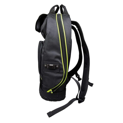 Klein Tools 55597 Mochila para bolsa de herramientas, organizador de herramientas Tradesman Pro con 39 bolsillos, reflectante de alta visibilidad, correas acolchadas para el hombro, base moldeada