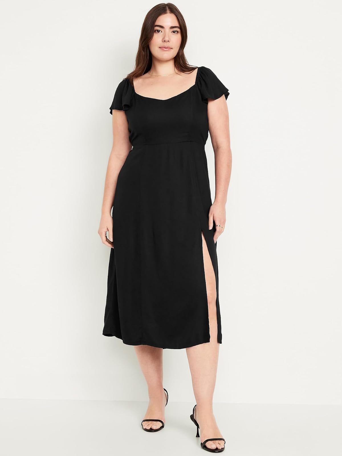 Old Navy SS Flutter SLV Synthetic Midi- Solid Vestido Mujer