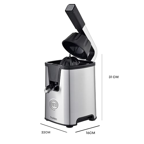 Hukën x MasterChef | Exprimidor Eléctrico de Cítricos CITRUSMAX 200W | Exprimidor de Naranjas y Limones | 2 Conos Dual-Press | Filtro Ajustable | Antiderrame | Acero Inoxidable