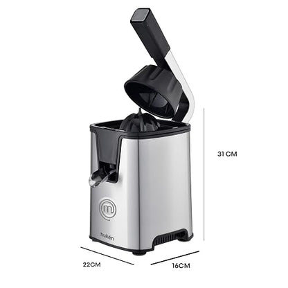 Hukën x MasterChef | Exprimidor Eléctrico de Cítricos CITRUSMAX 200W | Exprimidor de Naranjas y Limones | 2 Conos Dual-Press | Filtro Ajustable | Antiderrame | Acero Inoxidable
